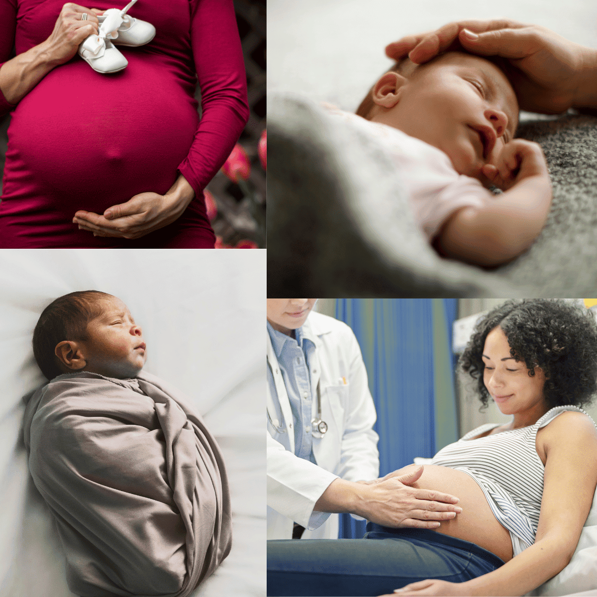 Maternity collage with pregnancy bump, expectant mother and two babies