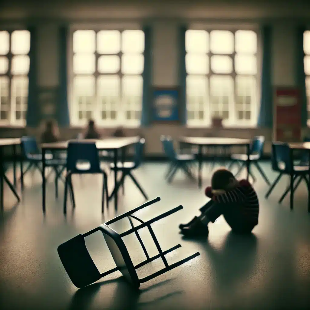 AI image of classroom and upset child
